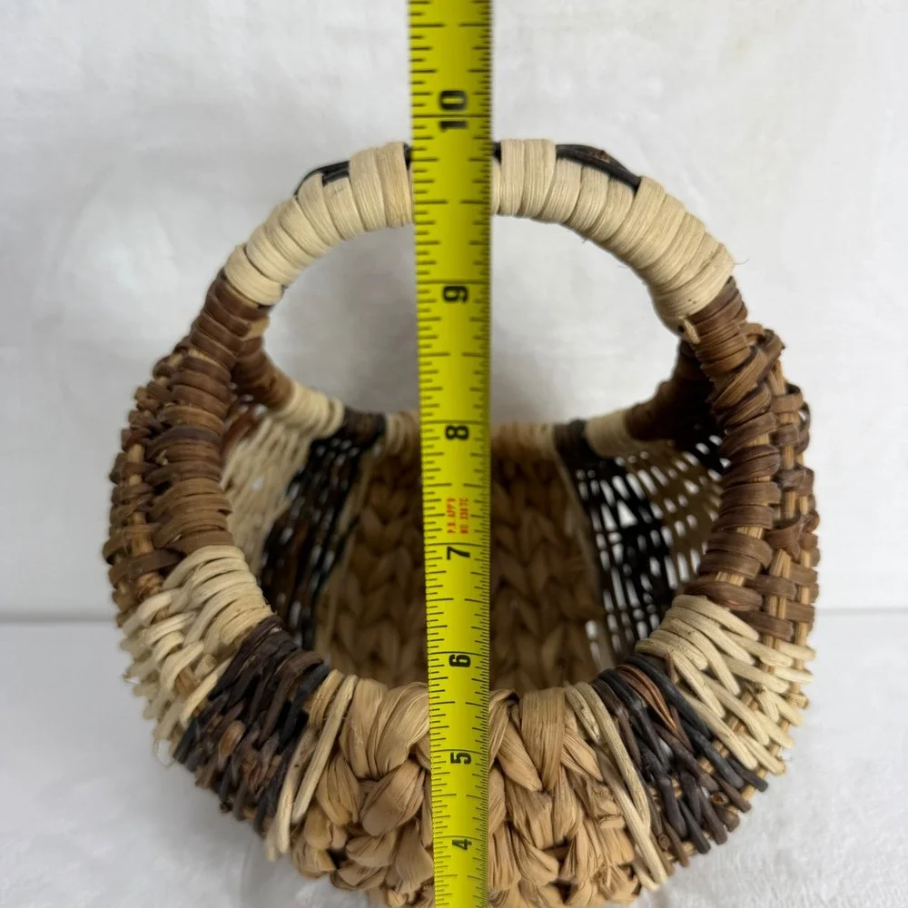 Handmade Tricolor Woven‎ Wicker Basket with Handle Rustic Brown Tan Decor